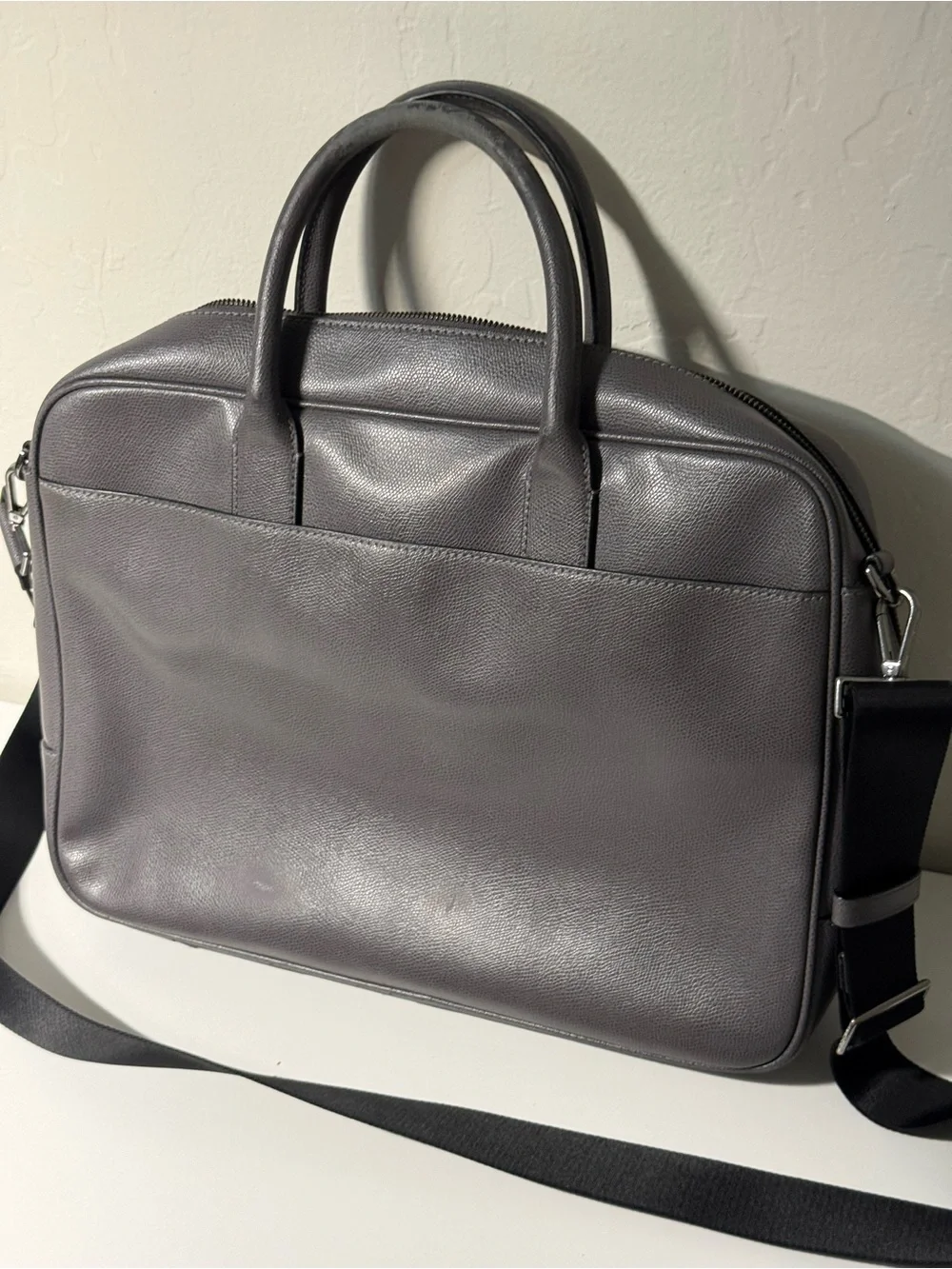 Michael Kors Gray Leather Laptop Briefcase with Removable Strap